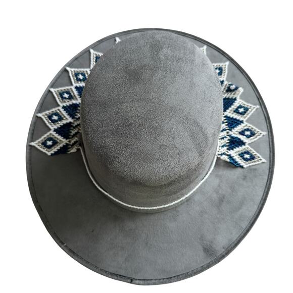 Amada Artisans Handmade Boho Western Beaded Wide Brim Faux Suede Hat main image 4